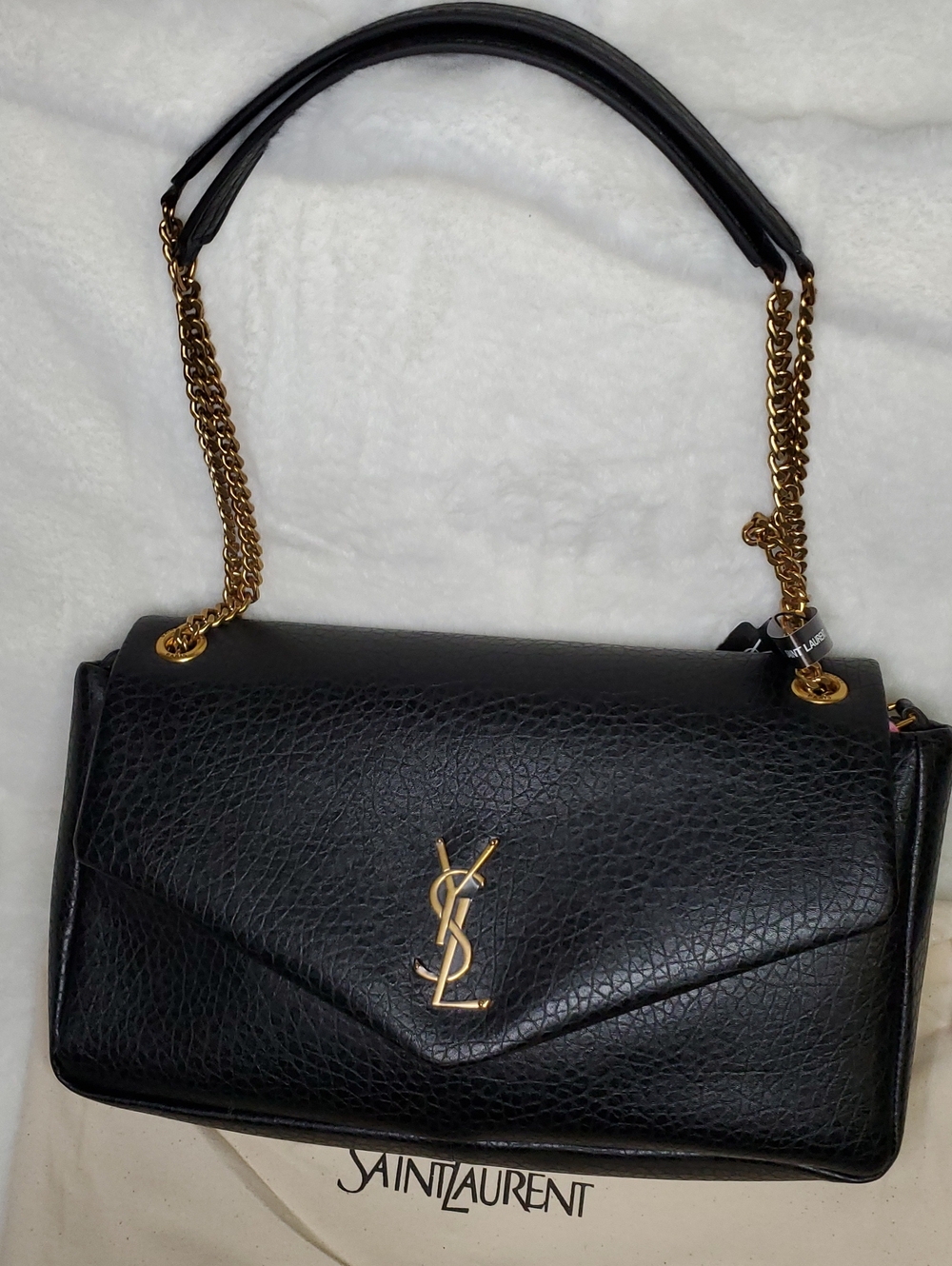 Ysl Jumbo Size Black Canvas Textured  Shoulder Bag with Gold Hardware - Picture 9 of 9